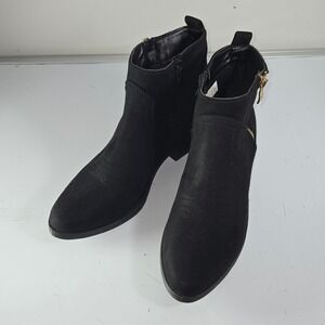 Wanted Black Suede Ankle Boots Gold Zipper Detail Size 9 Western Style